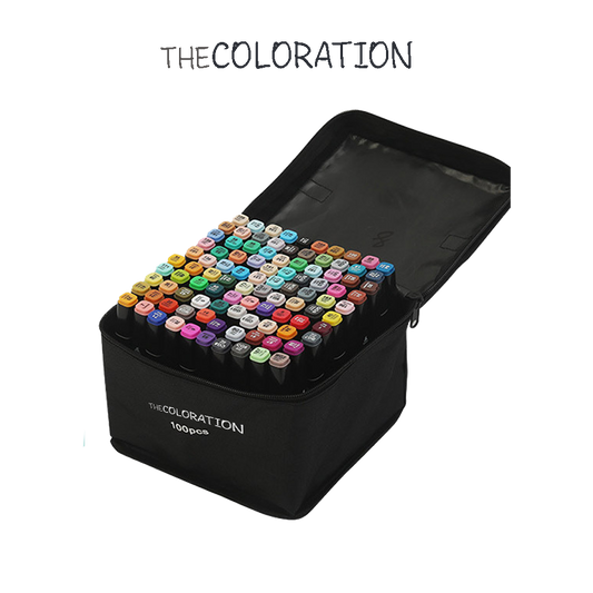 COLORATION 100 Permanent, Soft, Dual Tip Alcohol Art Markers Set For Coloring With Bullet And Chisel Tip