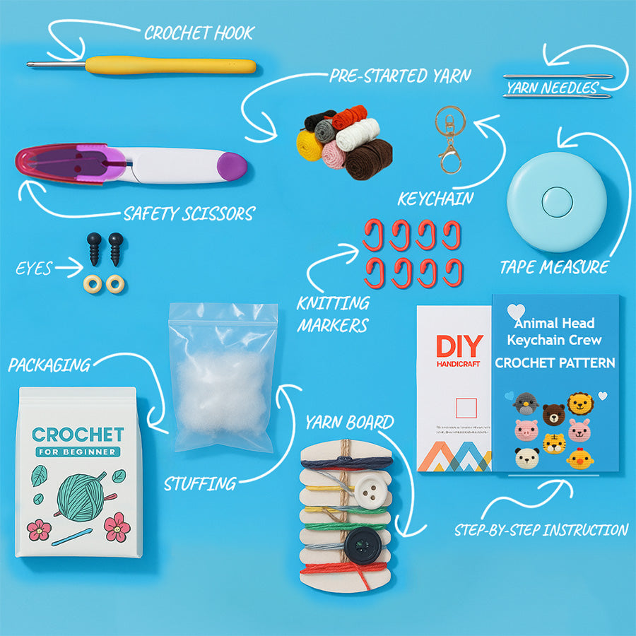 Animal Head Keychain Crew Crochet Kit