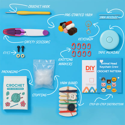 Animal Head Keychain Crew Crochet Kit