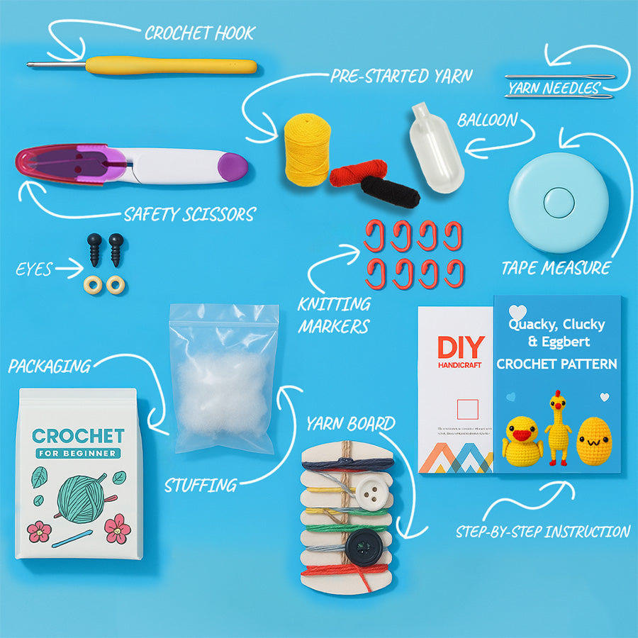 Quacky, Clucky & Eggbert Crochet Kit