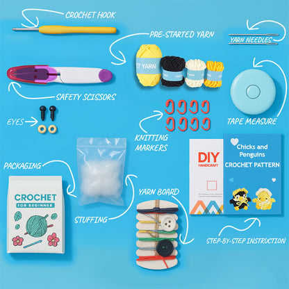 Chicks and Penguins Crochet Kit