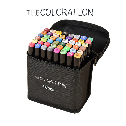 COLORATION 48 Permanent, Soft, Dual Tip Alcohol Art Markers Set For Coloring With Bullet And Chisel Tip